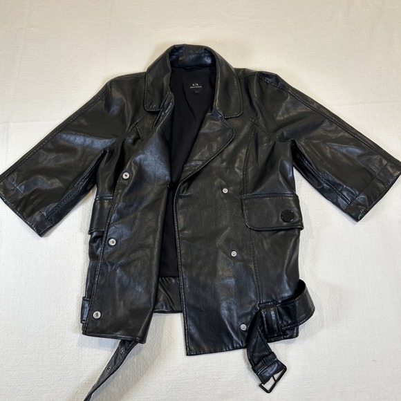 Armani Exchange Jackets & Blazers - Armani Exchange Women's Faux Leather Biker Motorcycle Button Belt Jacket Small